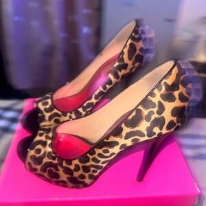 Betsey Johnson Animal Print Heels with Vibrant Pink